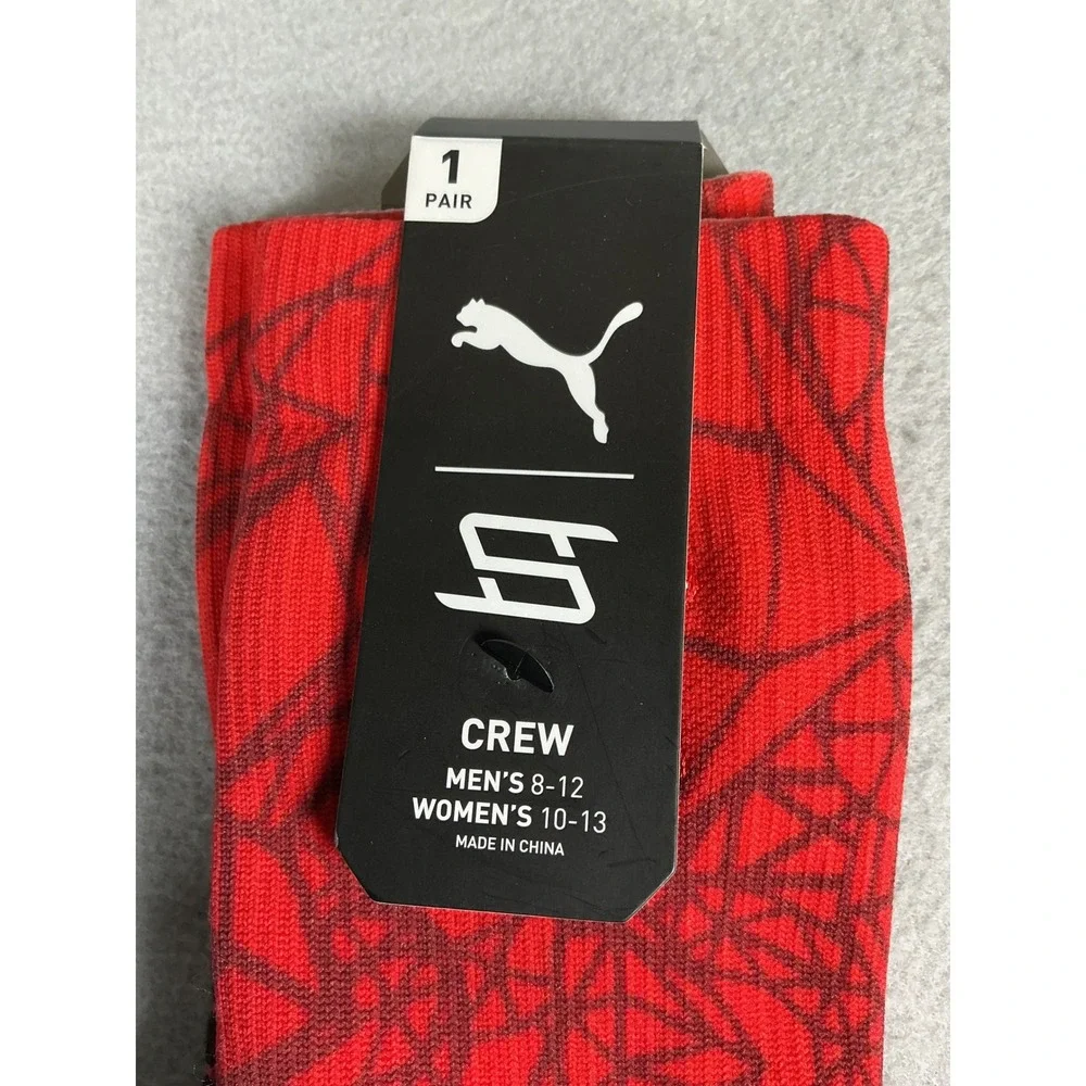 PUMA Crew Socks Red Black Geometric Athletic Basketball Size 8-12‎ NWT